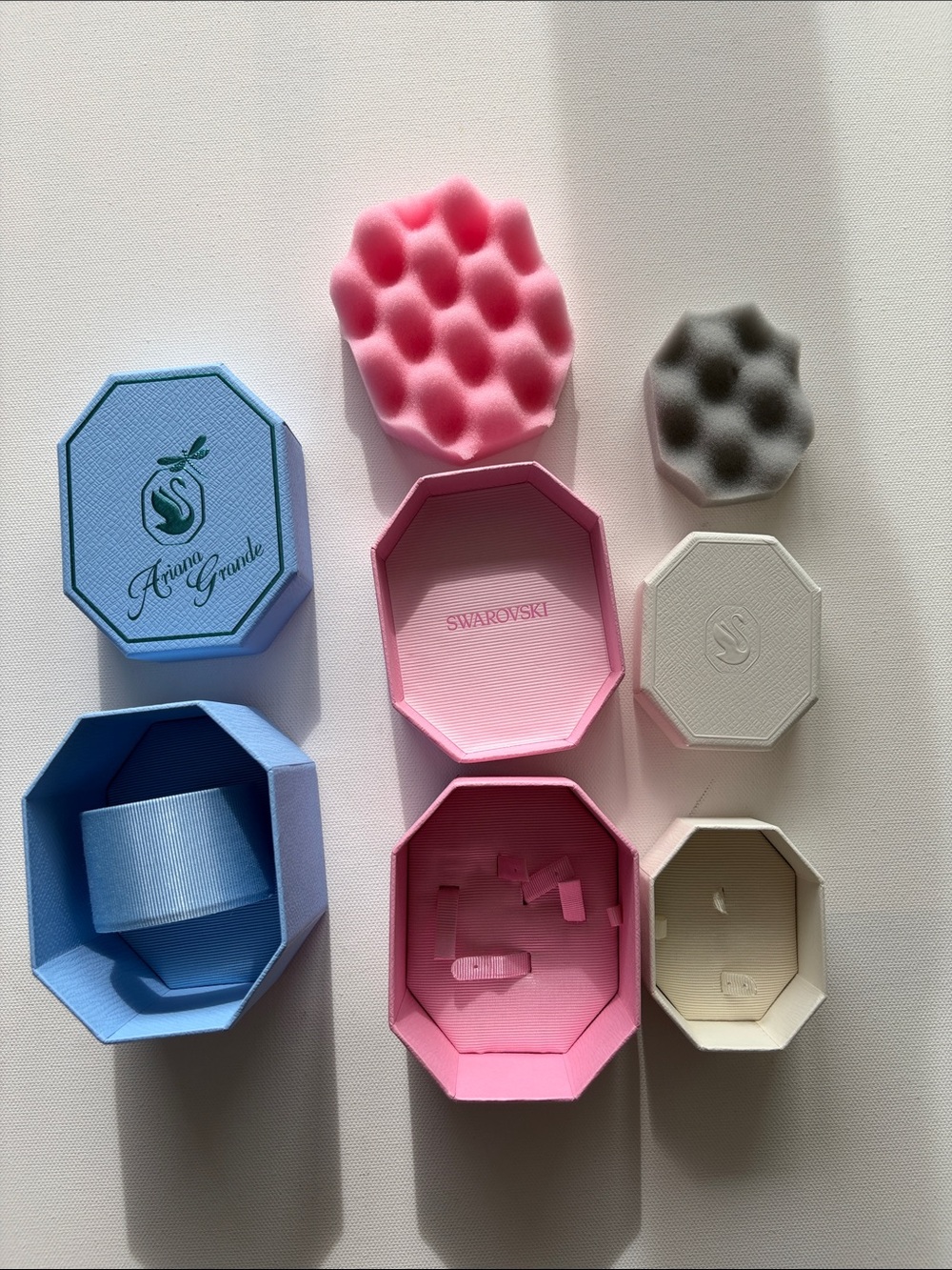 Swarovski Octagonal Jewelry Box Set in Pink, Light Blue, Gray, Cream